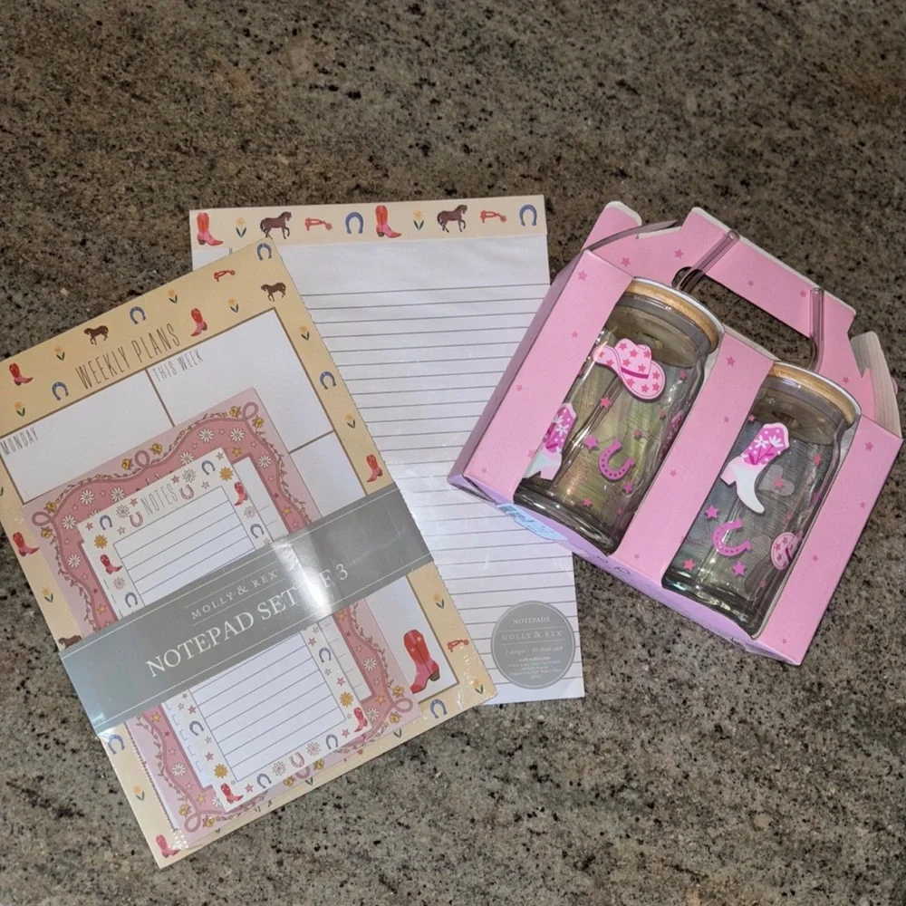 Mollie & Rex Cowgirl Themed Weekly Planner, Notepad, Legal pad and Glasses Set